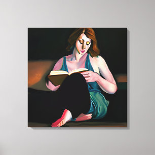 Dame die een boek leest gewoon chillen canvas afdruk