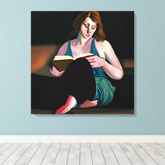 Dame die een boek leest gewoon chillen canvas afdruk (Insitu (Houten vloer))