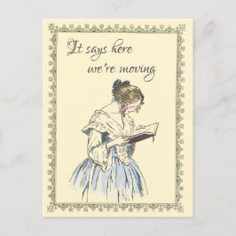 dame die een 'Book Moving Announge' leest Briefkaart
