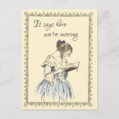 dame die een 'Book Moving Announge' leest Briefkaart (Voorkant)