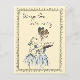  dame die een 'Book Moving Announge' leest Briefkaart