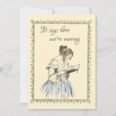 dame die een 'Book Moving Announge' leest Kaart (Voorkant)