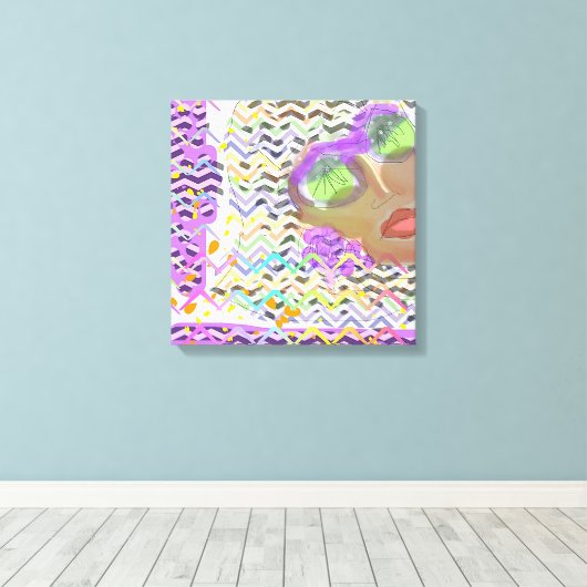 Dame die groene lenzen draagt canvas afdruk (Insitu (Houten vloer))