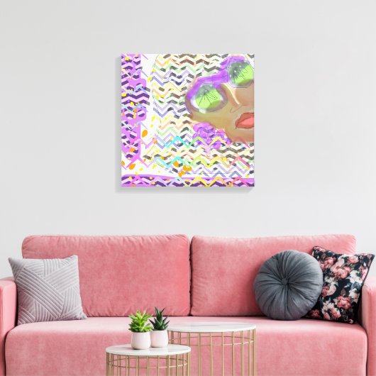 Dame die groene lenzen draagt canvas afdruk (Insitu (Woonkamer))