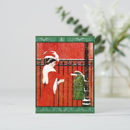  dame die kerstKaarten mailt Briefkaart (Staand voorkant)