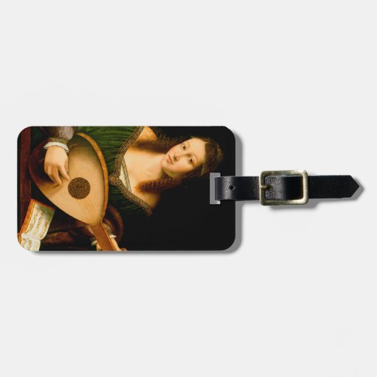 Dame die Lute Fine Art Renaissance Painting speelt Bagagelabel (Voorkant horizontaal)