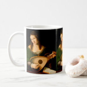 Dame die Lute Fine Art Renaissance Painting speelt Koffiemok