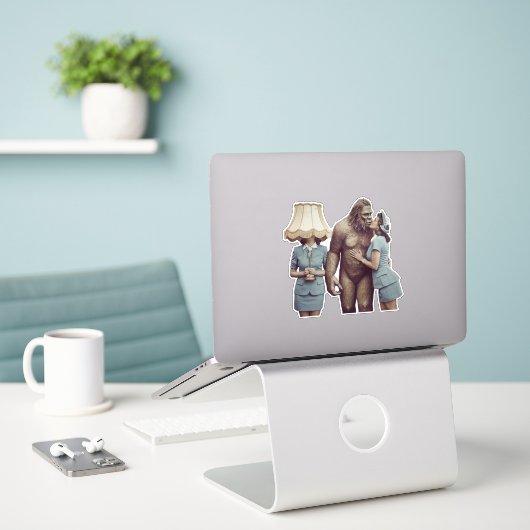  dame die Sasquatch kust Sticker (Laptop op bureau)