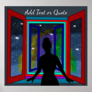 Dame die uit Venster Persoonlijk Citaat kijkt Poster