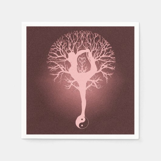 Dame die yoga doet met een rode achtergrond. servet (Voorkant)