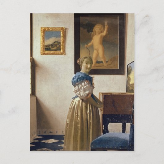 Dame die zich bij Virginal, c.1672-73 bevinden Briefkaart (Voorkant)