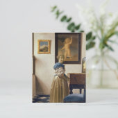 Dame die zich bij Virginal, c.1672-73 bevinden Briefkaart (Staand voorkant)