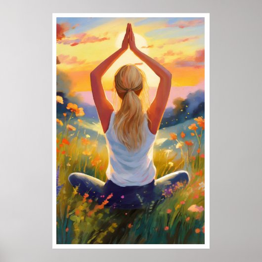 Dame doen Yoga in een veld bij zonsondergang Poste Poster (Voorkant)