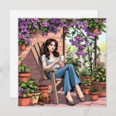  dame Drink koffie buiten ontspannen (Voorkant / Achterkant)