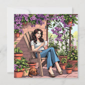  dame Drink koffie buiten ontspannen (Voorkant)