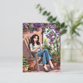  dame Drink koffie buiten ontspannen Briefkaart (Staand voorkant)