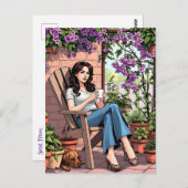  dame Drink koffie buiten ontspannen Briefkaart (Voorkant / Achterkant)