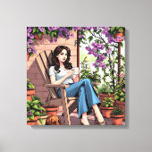 dame Drink koffie buiten ontspannen Canvas Afdruk (Voorkant)