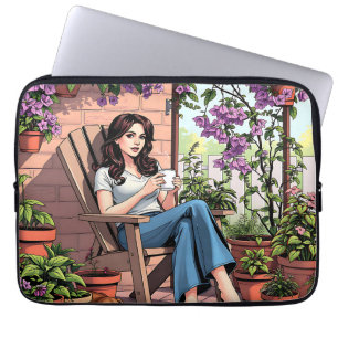  dame Drink koffie buiten ontspannen Laptop Sleeve