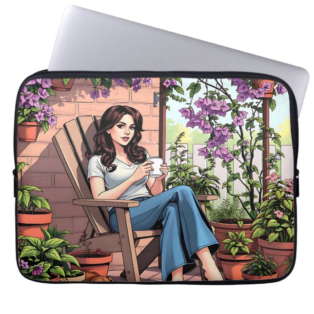  dame Drink koffie buiten ontspannen Laptop Sleeve (Voorkant)