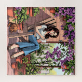  dame Drink koffie buiten ontspannen Legpuzzel (Horizontaal)