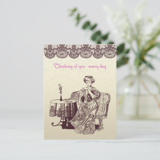 dame drink thee briefkaart (Staand voorkant)