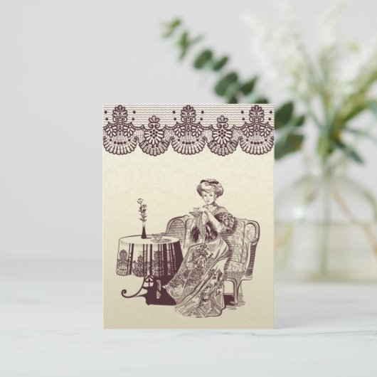 dame drink thee briefkaart (Staand voorkant)