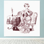 dame drink thee canvas afdruk (Insitu (Houten vloer))