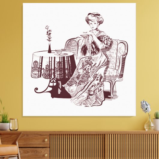 dame drink thee canvas afdruk (Insitu (Woonkamer))