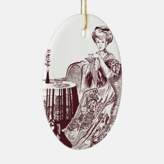 dame drink thee keramisch ornament (Rechts)