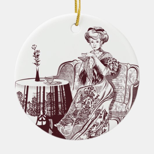 dame drink thee keramisch ornament (Voorkant)