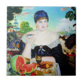 Dame Drink thee met Cat Tile Tegeltje (Voorkant)