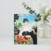 Dame Drinking Tea met Kat Briefkaart (Staand voorkant)