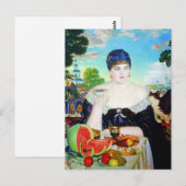 Dame Drinking Tea met Kat Briefkaart (Voorkant / Achterkant)