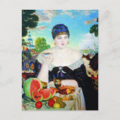 Dame Drinking Tea met Kat Briefkaart (Voorkant)