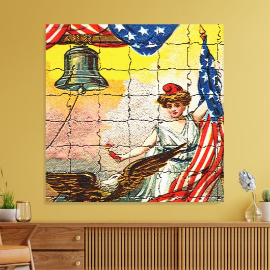  dame, Eagle, Vlag en Liberty Bell Mosiac Canvas Afdruk (Insitu (Woonkamer))