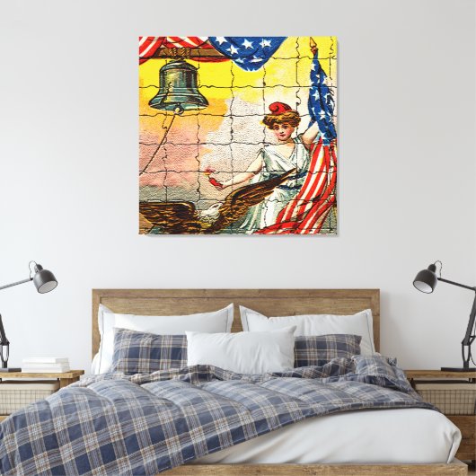  dame, Eagle, Vlag en Liberty Bell Mosiac Canvas Afdruk (Insitu (Slaapkamer))