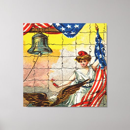 dame, Eagle, Vlag en Liberty Bell Mosiac Canvas Afdruk (Voorkant)
