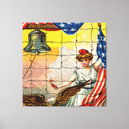  dame, Eagle, Vlag en Liberty Bell Mosiac Canvas Afdruk