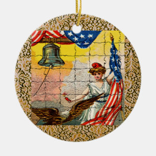 dame, Eagle, Vlag en Liberty Bell Mosiac Keramisch Ornament