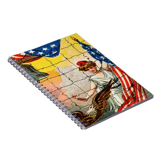  dame, Eagle, Vlag en Liberty Bell Mosiac Notitieboek (Rechterzijde)