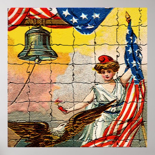  dame, Eagle, Vlag en Liberty Bell Mosiac Poster (Voorkant)