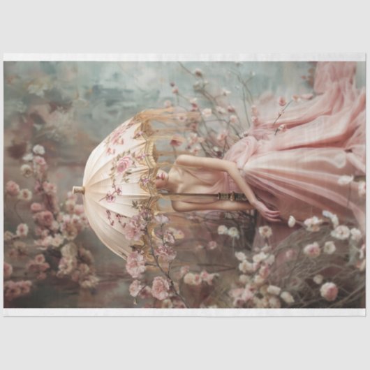 Dame & een Parasol, Portret & Bloemenkunst Tissuepapier (Voorkant)