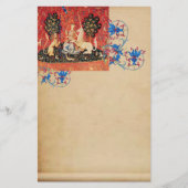 DAME, EENHOORN, Leeuw, Dieren Antiek Bloemenperkam Briefpapier (Voorkant)