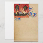 DAME, EENHOORN, Leeuw, Dieren Antiek Bloemenperkam Briefpapier (Voorkant / Achterkant)