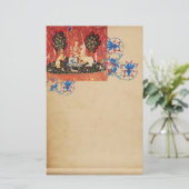 DAME, EENHOORN, Leeuw, Dieren Antiek Bloemenperkam Briefpapier (Staand voorkant)