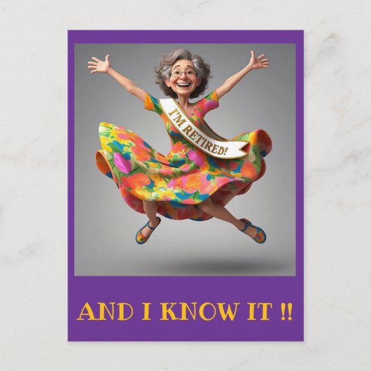 " DAME EINDelijk MET PENSIOEN " Briefkaart (Voorkant)