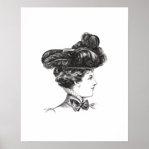 Dame Elegant Black White, 1800s Decoratief Poster