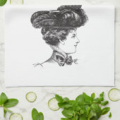  Dame Elegant Black White, 1800s Decoratief Theedoek (Gevouwen)