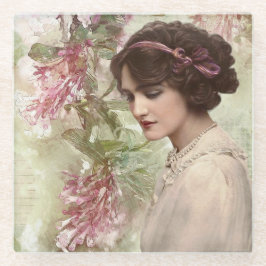  Dame Elegant Pink Floral Glazen Onderzetter